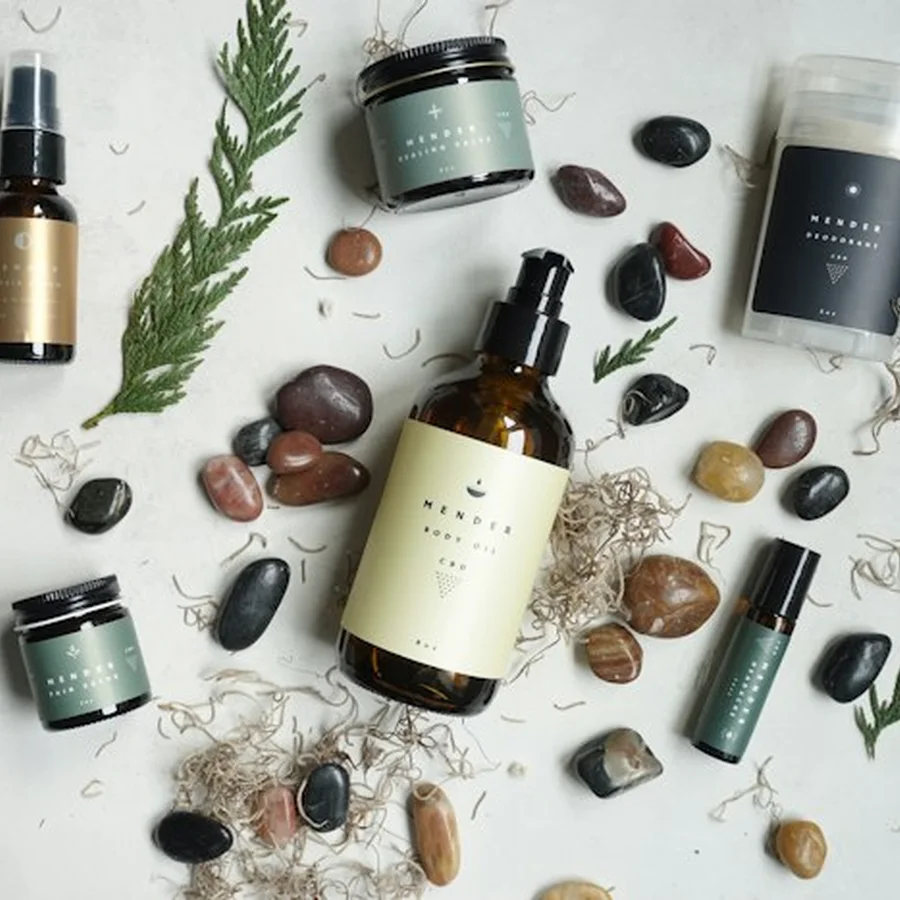 Serum bottle with green leaves